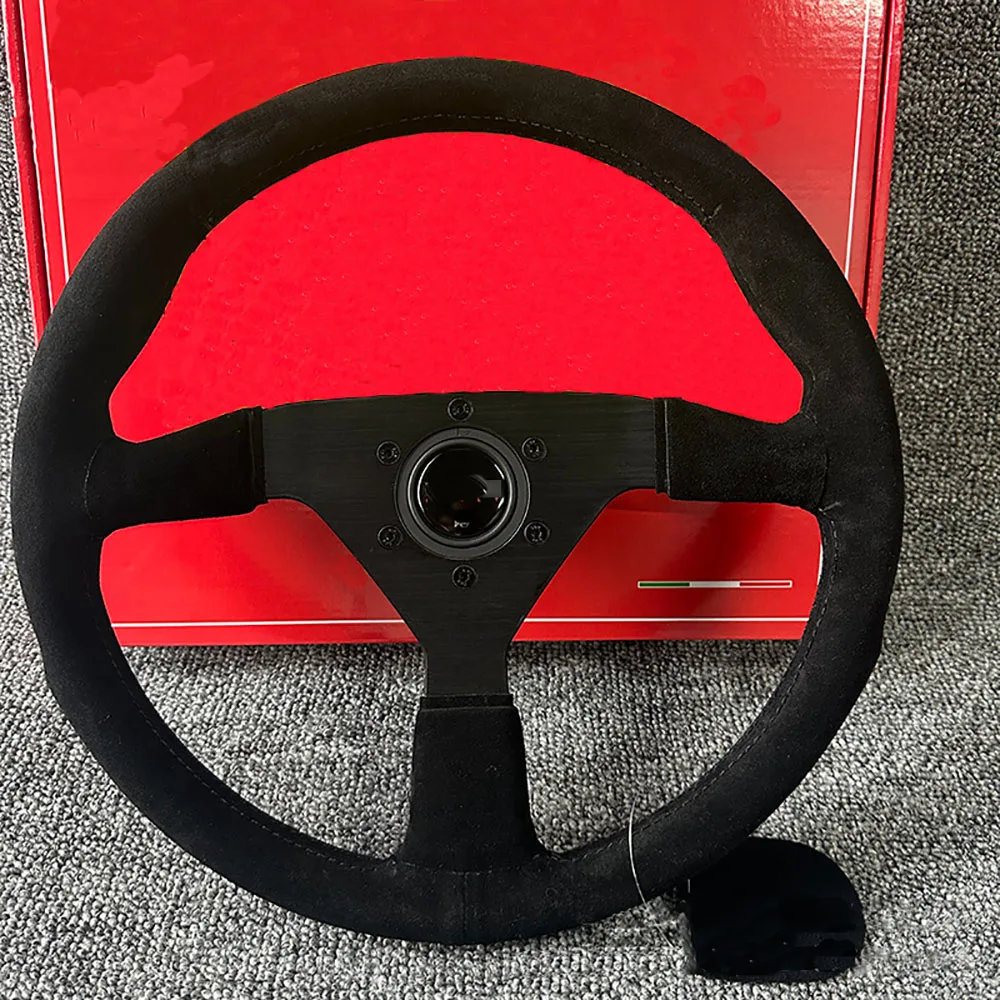 New Modification Steering Wheel V1 Suede 14 Inch 350MM Matte Fur Black Line Racing Steering Wheel Universal Car Accessories ﻿