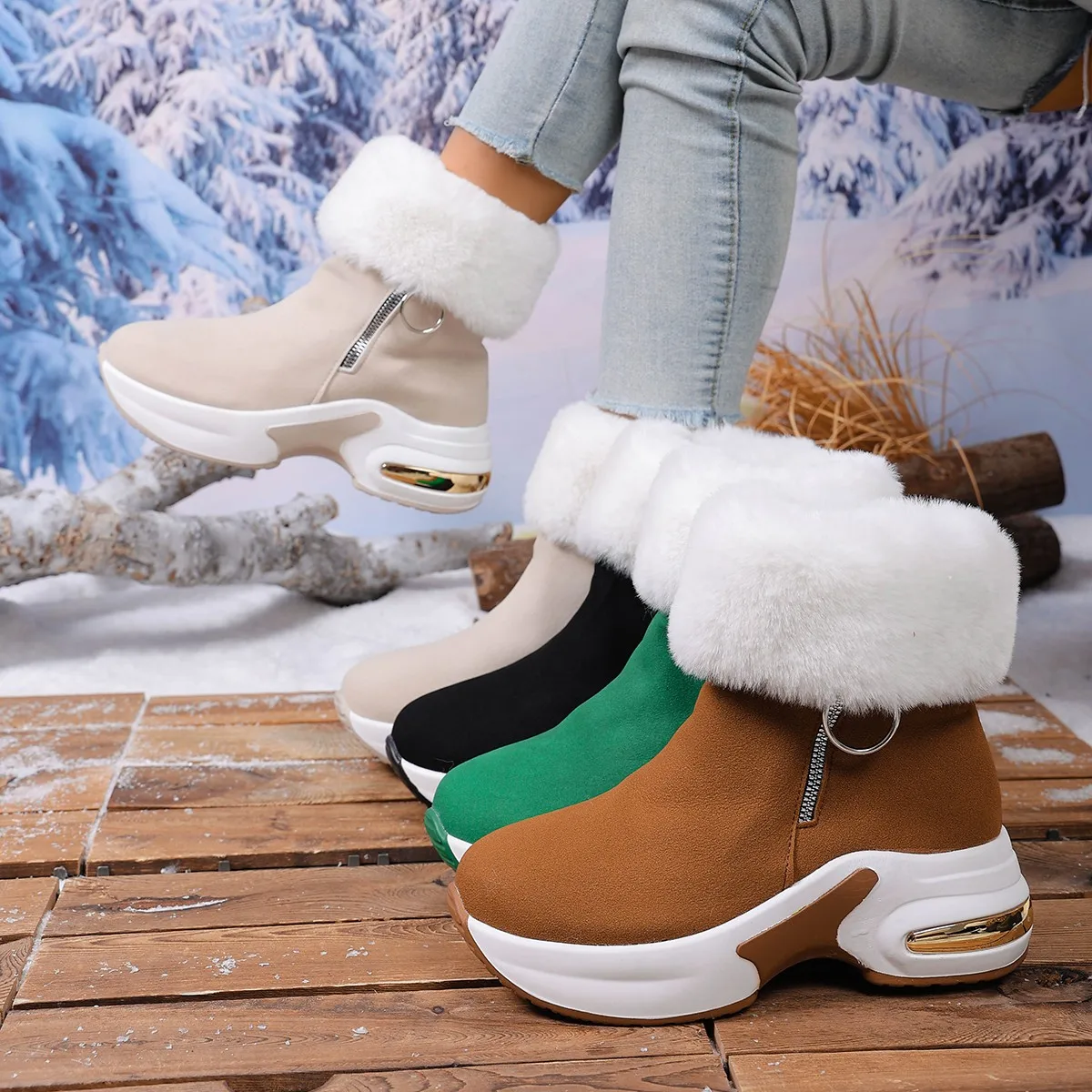 2025 New Trend Women Ankle Boot Warm Plush Winter Snow Boots Retro Zipper Woman Outdoor Comfortable Shoes Women Zapatos De Mujer