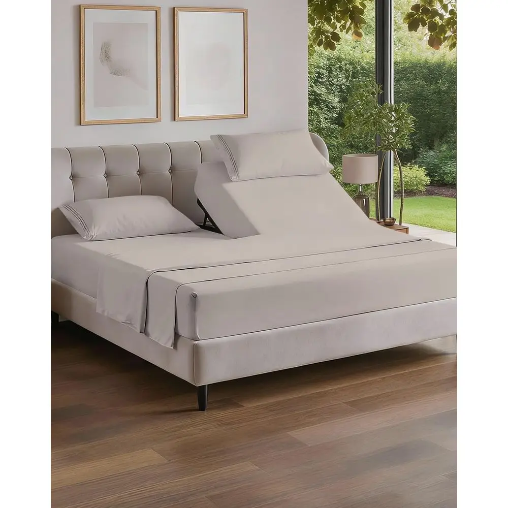 

Ultra-Soft, Breathable Cooling 4-Piece Split King Sheet Set - Deep Pockets, Wrinkle-Free, Oeko-Tex Certified, Light Grey Luxury