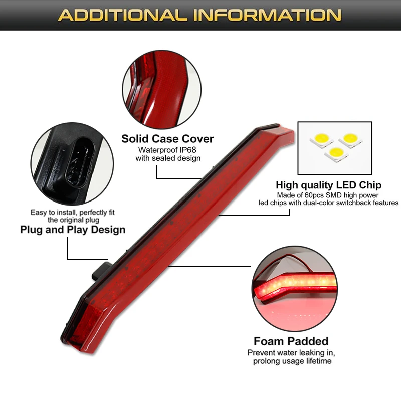 RZR XP Red Tail Brake Light Rear Center Accent Lamp Taillight for Polaris RZR XP 1000 Turbo Sportsman 1000 XP 2019 2020 2021