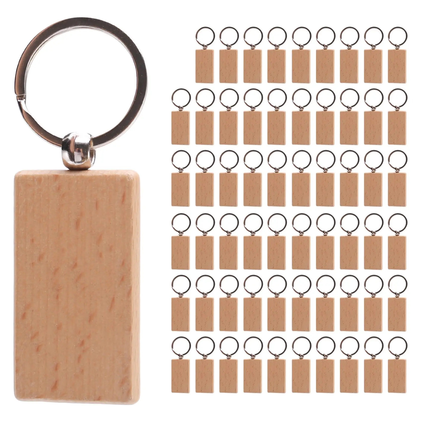 

60Pcs Blank Rectangle Wooden Key Chain Diy Wood Keychains Key Tags Can Engrave Diy Gifts