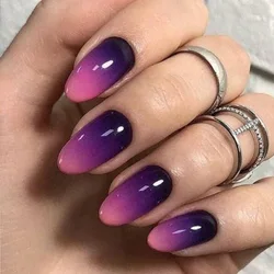 24pcs Purple Gradient Acrylic Fake Full Cover Nail Woman Tips Artificial Oval Nails  Press on Short Medium False Nails Decorated