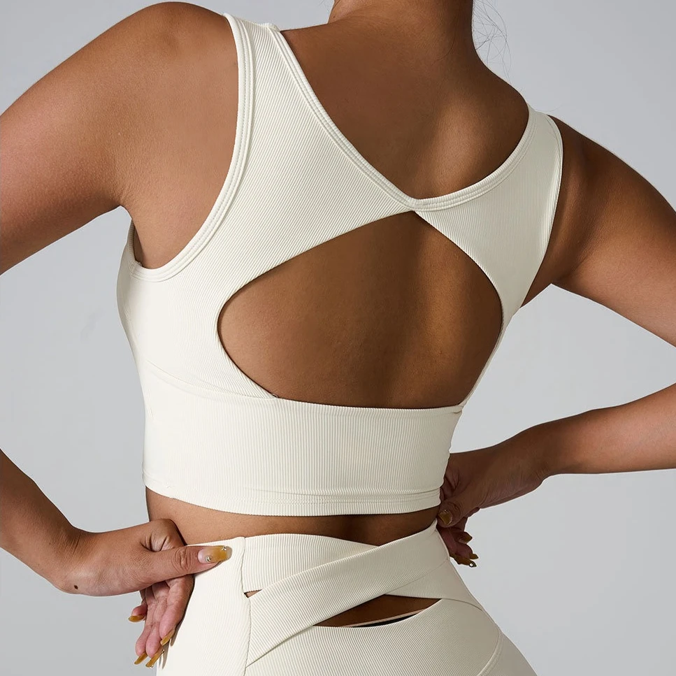 

Быстросохнущий жилет для фитнеса, цельный жилет с фиксированной чашкой, полый после жилета, противоударная одежда для йоги