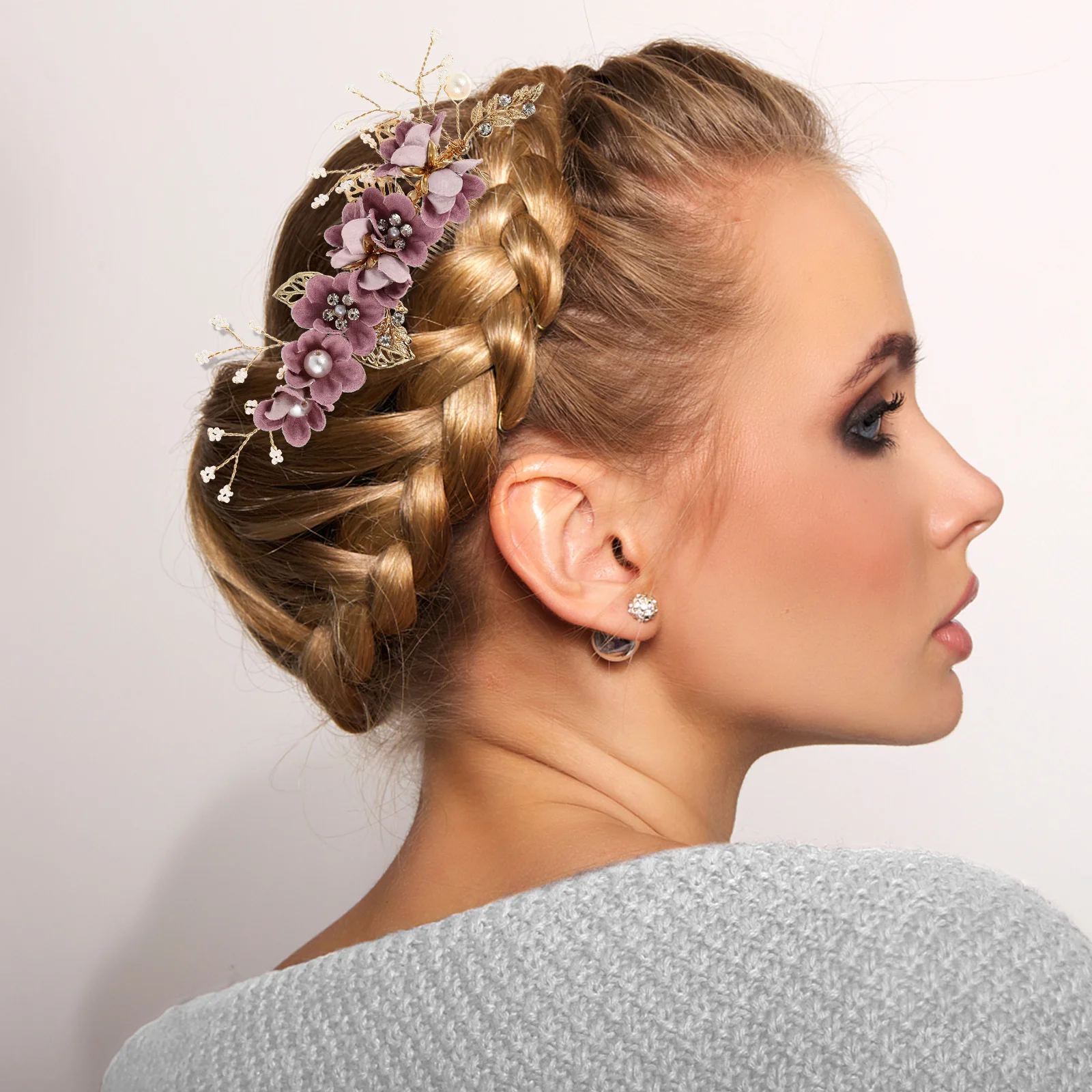 

3Pcs Bridal Flower Hair Comb Alloy Handmade Wedding Hair Accessories Purple Blue Pink Unique Headpiece for Bride Party