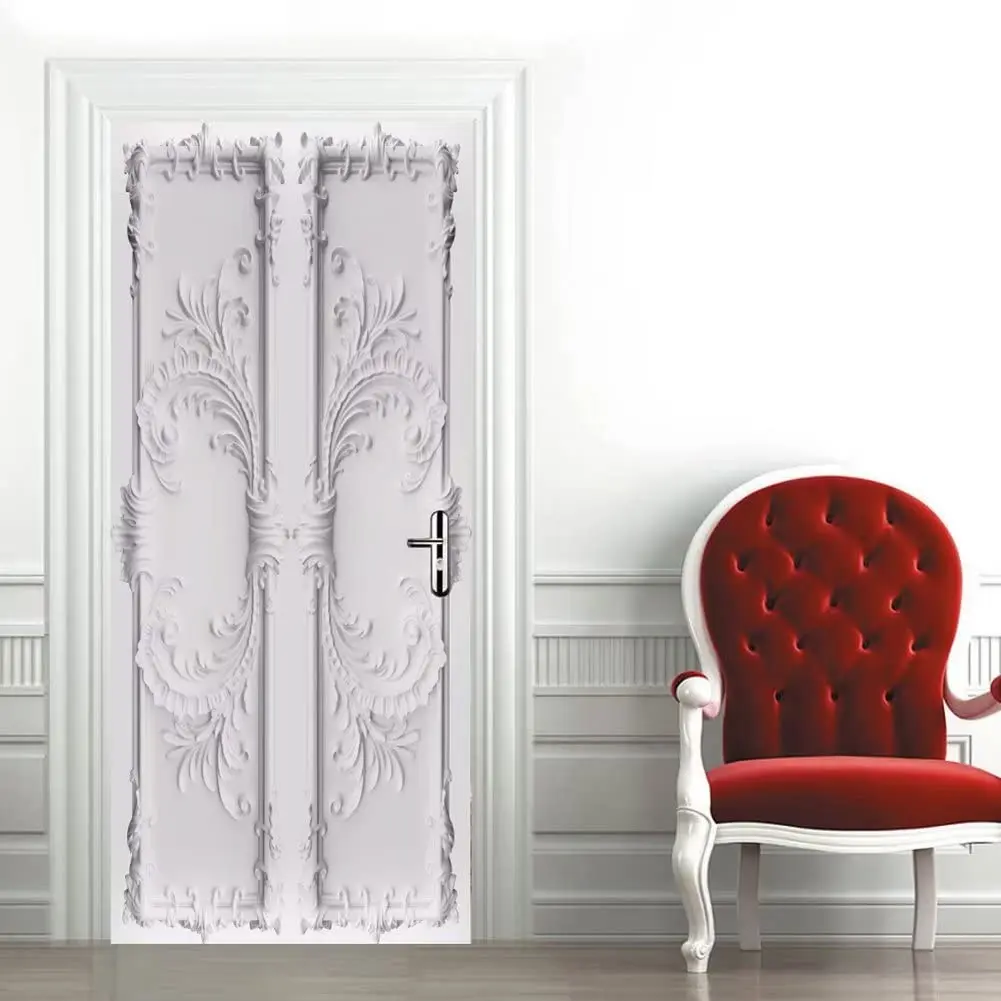 White Background Door Stickers Embossed Visual Stereo PVC Self-adhesive Removable Door Stickers Living Room Decoration