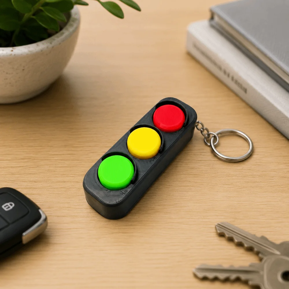 3D Printed Fidget Clicker Keychain Lightweight Portable Mini Fidget Clickable Functions Sleek Surface Traffic Light Fidget