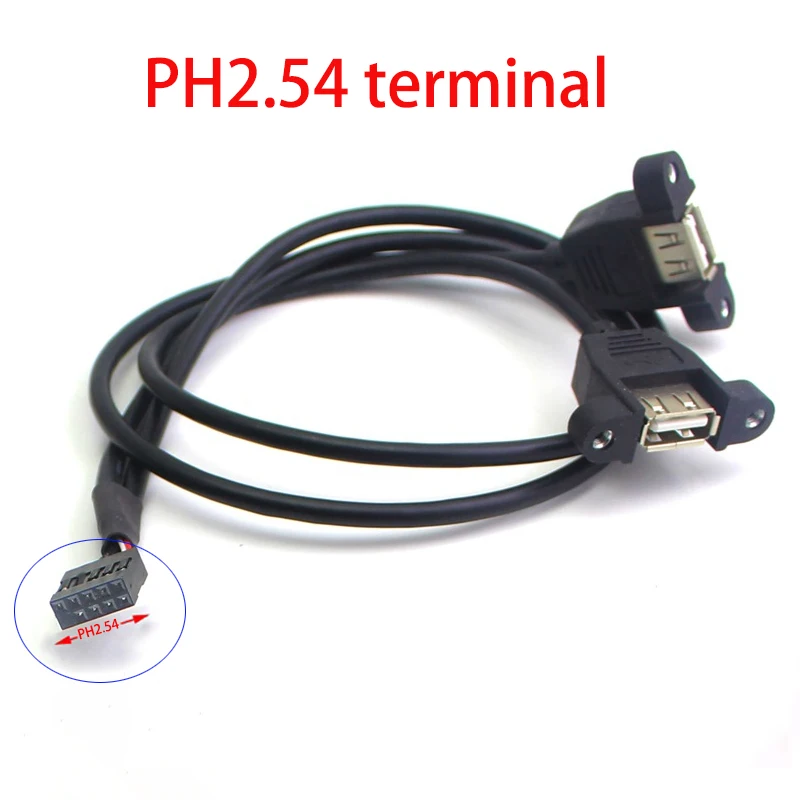 PH2.54 Terminal ke Dual USB DuPont 9-pin kabel Motherboard 1/2 kabel ekstensi ekspansi Strip tembaga penuh lubang sekrup 30CM