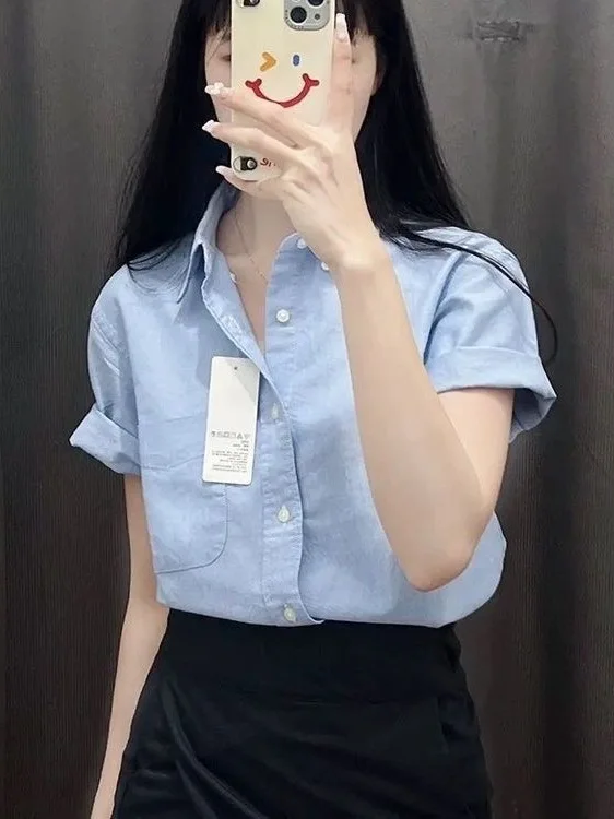 

Pure Cotton Commuter Style Women's Loose Fit Short Sleeve Shirt Summer 2026 New Design Versatile Casual Button up Top
