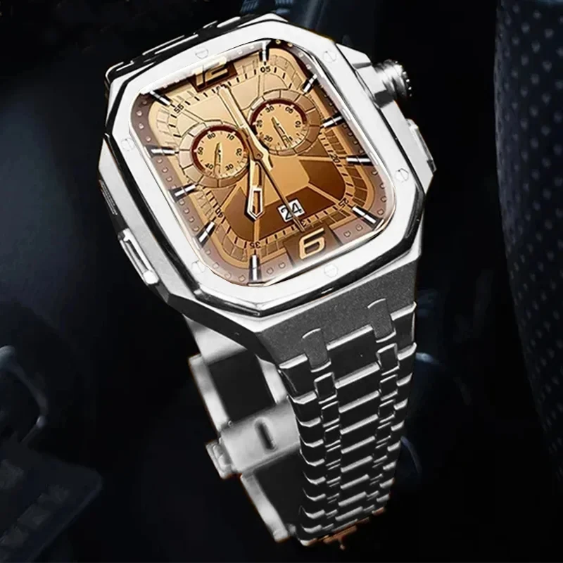 

Luxury Stainless Steel Case Mod Kit for Apple Watch Ultra 3 2 49MM Liquid Silicone Strap for IWatch Series Ultra 49MM Accessorie