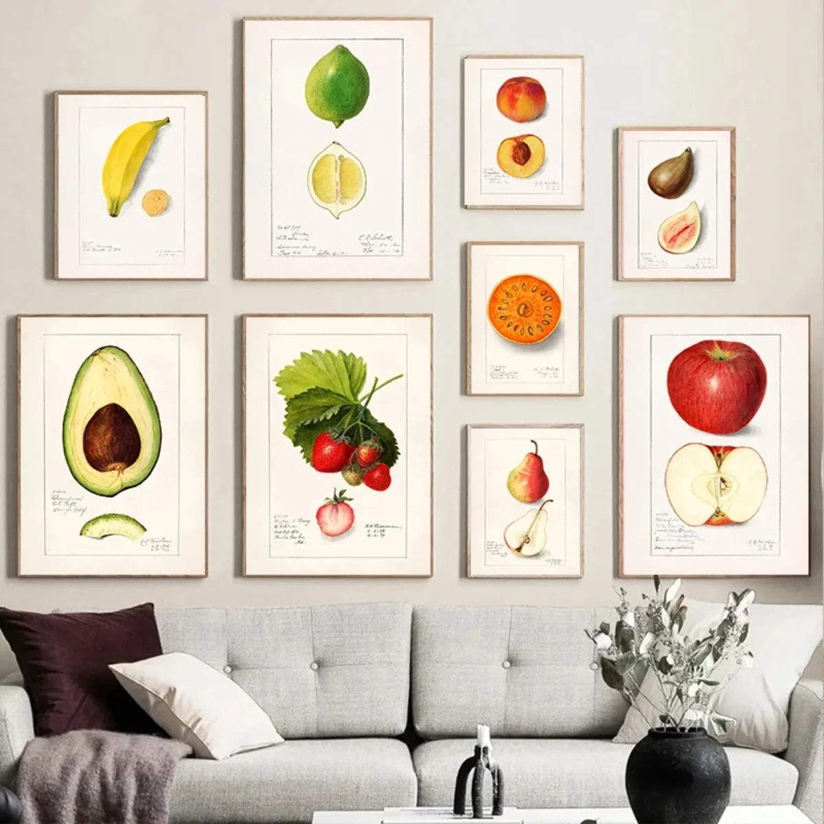 Vintage Retro Fruit Poster Avocado Strawberry Scandinavian Canvas Painting Wall Art Posters Prints for Kitchen Dining Room Decor