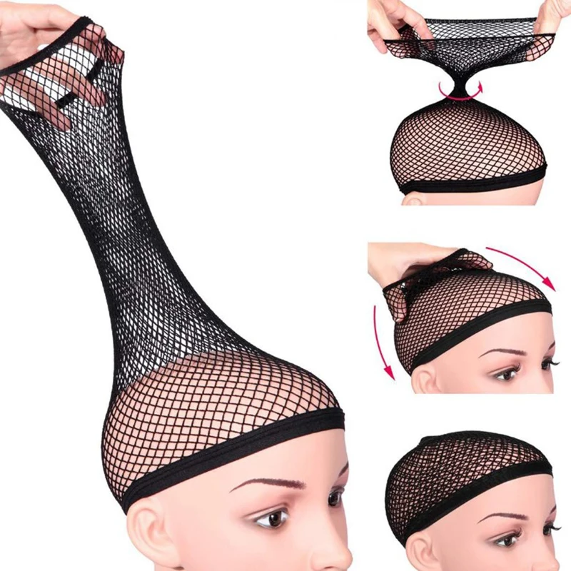 1 Pcs Wig Caps Black Hair Net Stretch Mesh Two End Universal Caps Making Wigs Free Size