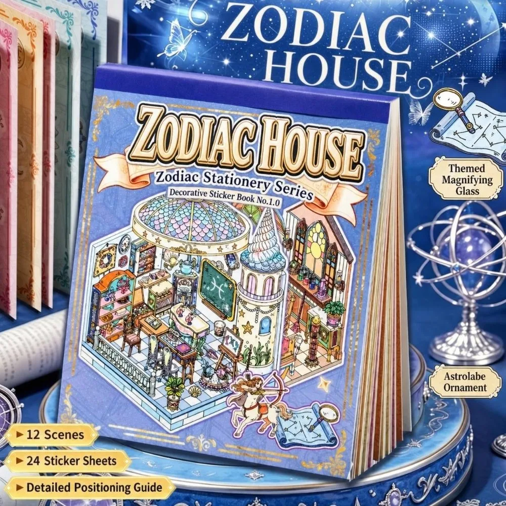 12 Constellation 3D Miniature Scene Stickers PET Stress‑relief Landscape Sticker Book Decorative Collage DIY Cabin Scene Sticker