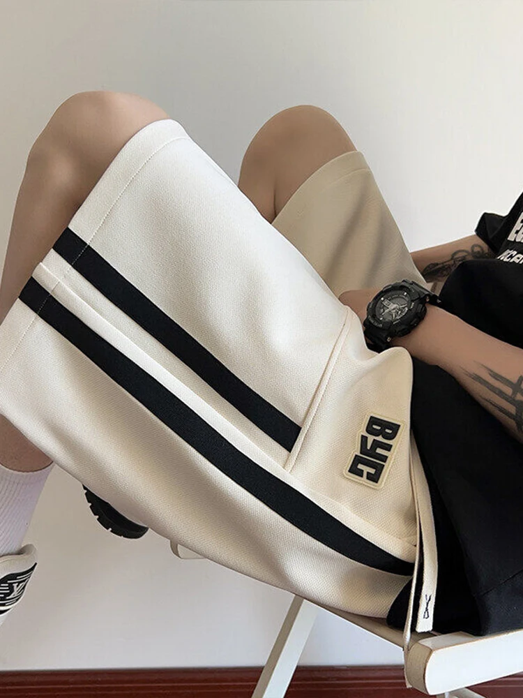 

Летние тонкие трикотажные баскетбольные шорты для мужчин, свободного кроя, повседневные брюки для подростков, спортивные, средней длины (четыре-пять дюймов), с полосатым дизайном