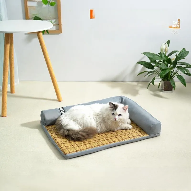 

Легко моющийся летний плетеный охлаждающий коврик-гнездо для домашних животных, маленькая собачья лежанка, съемная и моющаяся подстилка, дышащая кровать