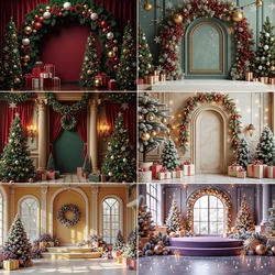 MOON.QG 2025 Christmas Backgrounds Pine Balls Trees Arch Door Photo Backdrop Children's Photography Studio Photocall Accessories