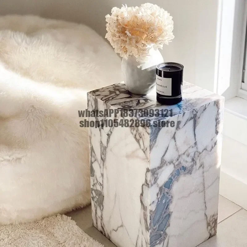 Wabi Sand Wind Square Ocean Storm Side Table, Modern Simple Living Room Marble