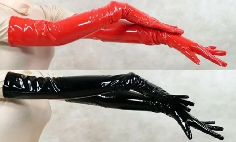Sexy Woman PU Leather Skinny Long Glove Punk Rock Hip Hop Jazz Disco Dance Gloves Shiny PVC Latex Mittens Cosplay Accessory