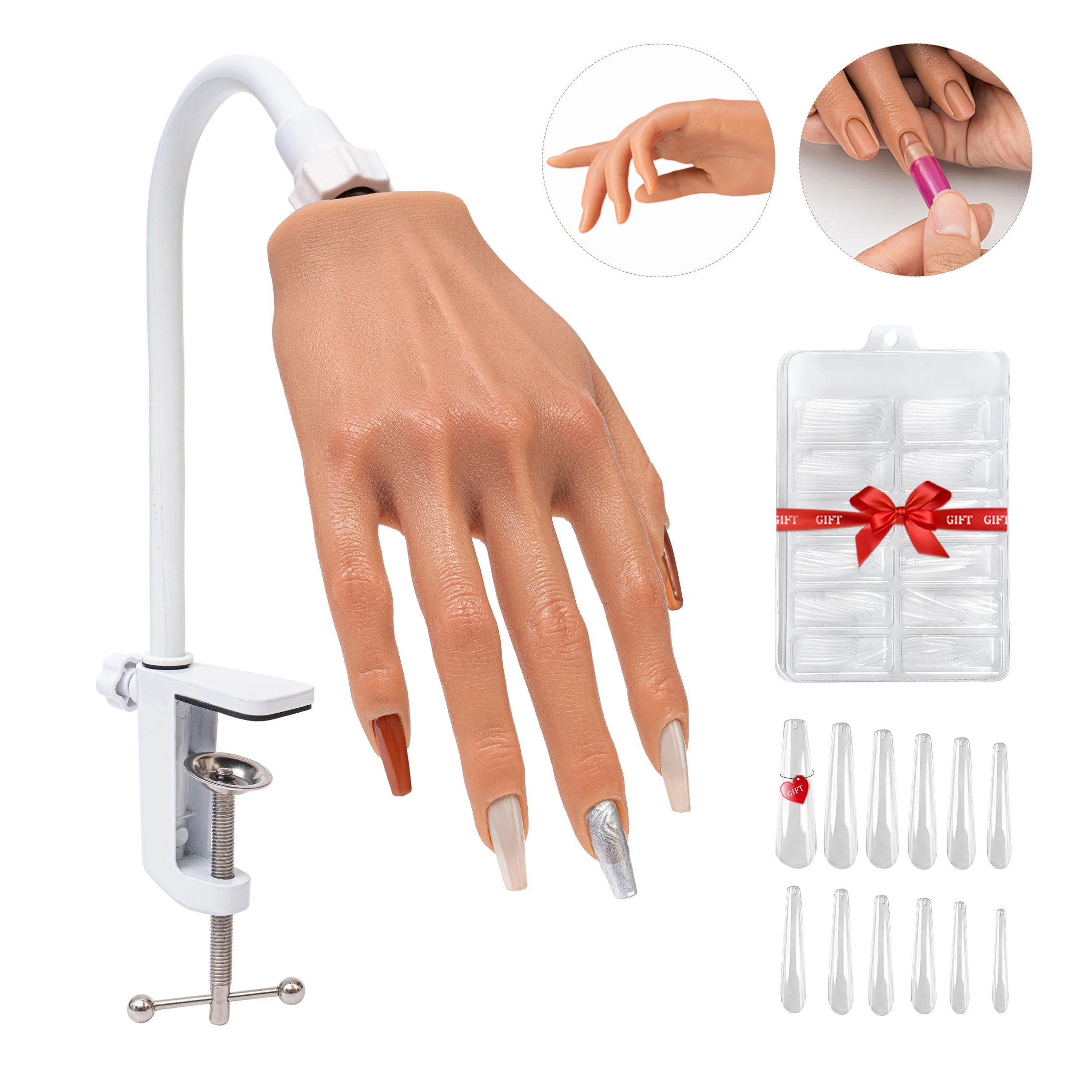 

Beginner Nail Art Training Kit - Realistic Silicone Practice Hand with Flexible Fingers for Acrylic and Gel Polish
