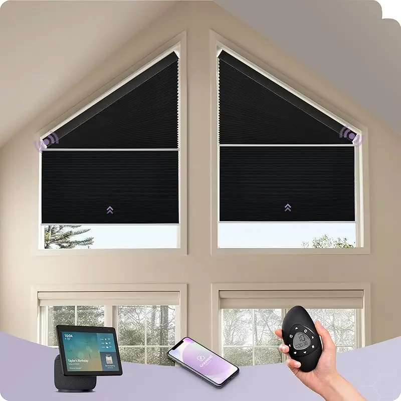 Irregular Style Uv Protection Triangular Window Smart Remote Control With Alexa Irregular Honeycomb Blinds For Irregular Windows