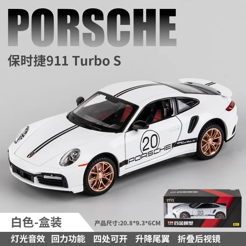 1:24 Porsche 911 Turbo S Sports car Simulation Diecast Metal Alloy Model car Sound Light Pull Back Collection Kids Toy Gift F419