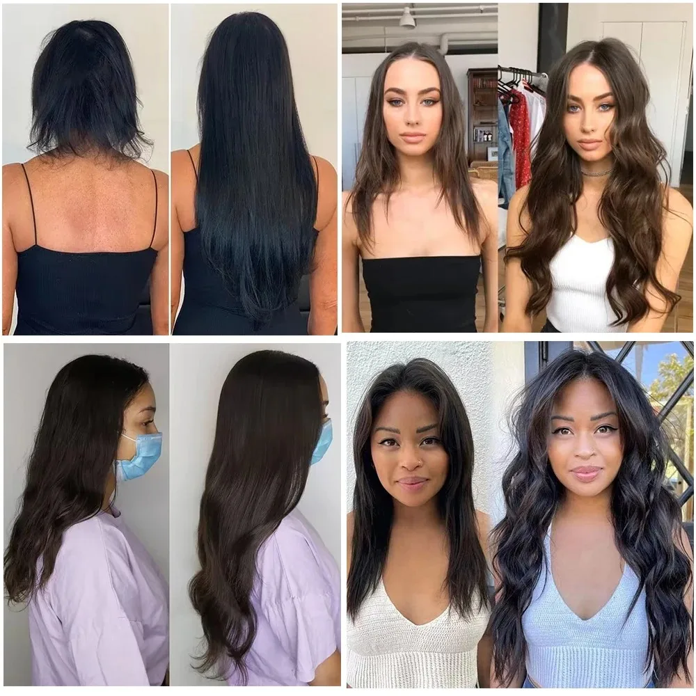 DESHI Clip in Hair Extensions Real Human Hair Extensions Clip ins for Women Natural Human Hair, 14/18inch 120g 7Pcs 2 Color