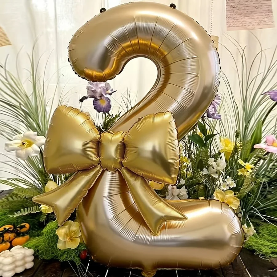 40 Zoll Weiß-Gold Digitalballon mit Schleife, Verwendbar zur Dekoration von Geburtstagsfeiern, Jubiläen und Festlicher Atmosphäre – Detail 2