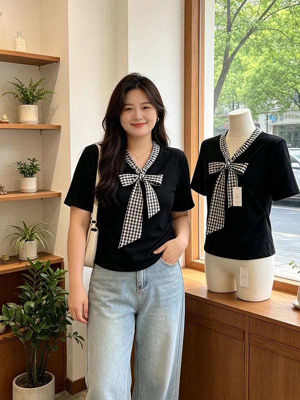 

Summer 2026 plus Size Women's Casual Style Short Sleeve T-Shirt Belly Covering Slimming Versatile Top Fashion Design for MM