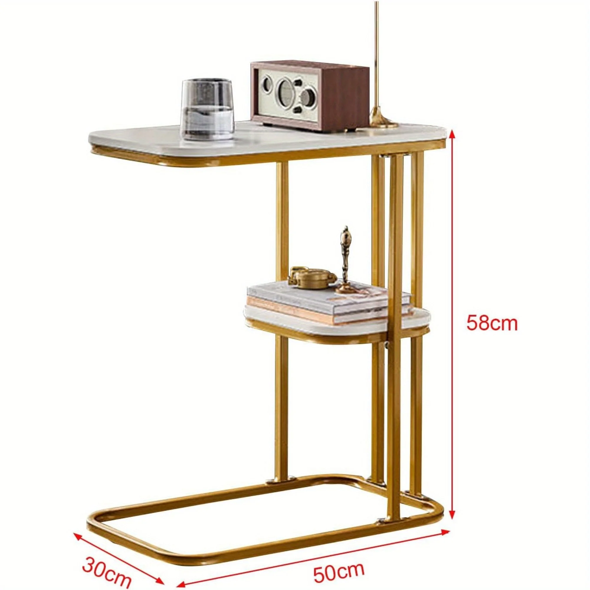 C-Shaped End Table, End Table for Couch, Table for Couch, C Shaped Side Table with Storage Shelf, Use for Couch and Bed