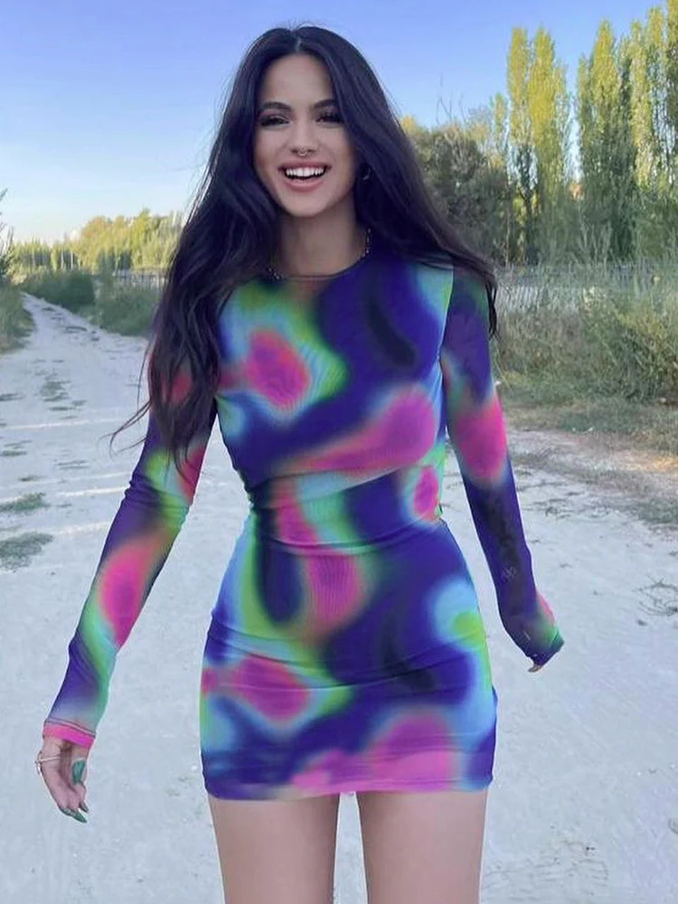 KLALIEN-minivestido de manga larga con espalda descubierta para mujer, ropa de calle ajustada para fiesta y Club, Otoño, 2023