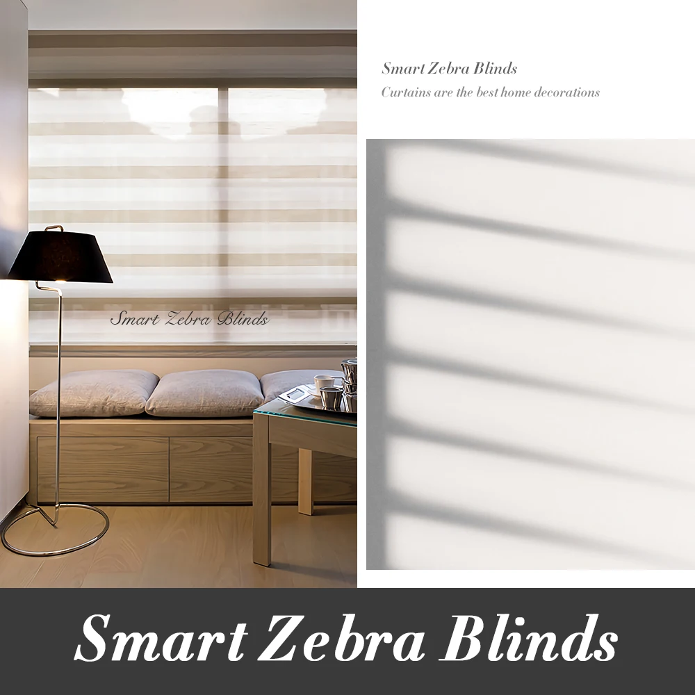 Cortinas Zebra Motorizadas para Google Home, Decore Quente, Tecido Blackout, Fabricante