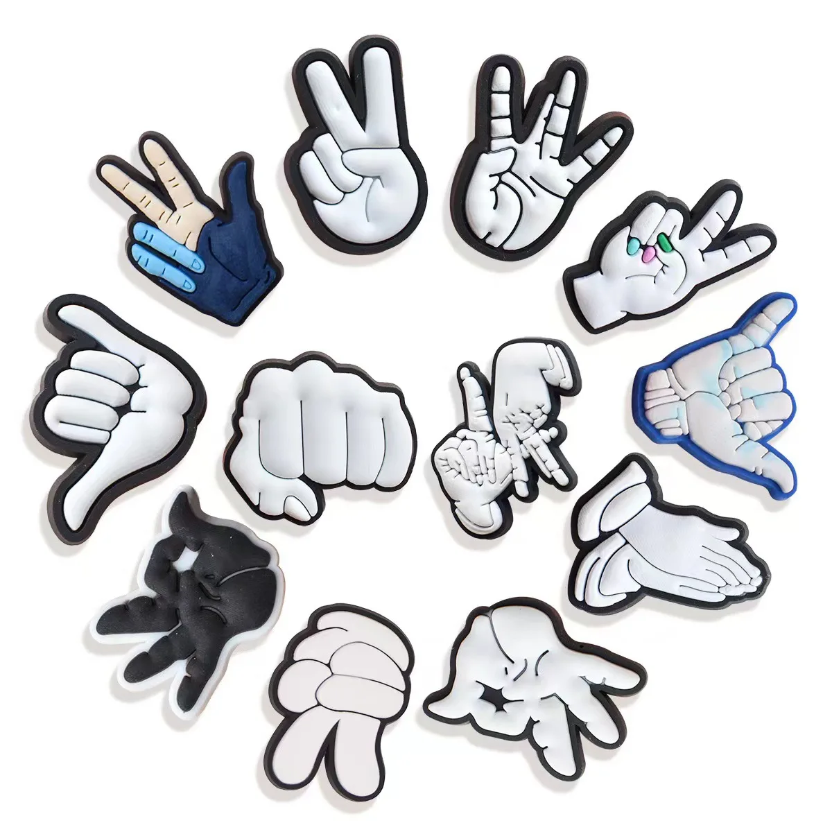 Charm per Scarpe in PVC a Forma di Mano, Decorazioni per Scarpe con Segni della Mano in Stile Cartone Animato, Accessori per Zoccoli, Sandali e Bracci