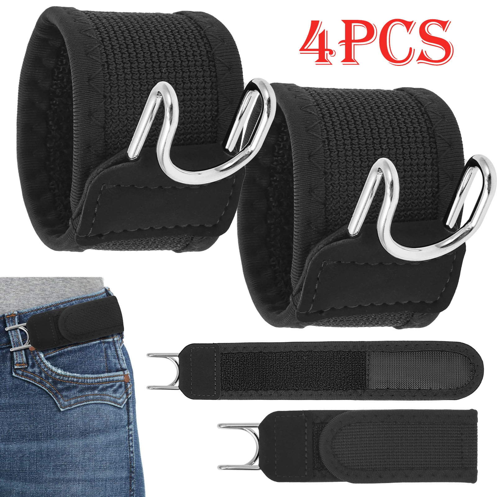 

4 шт. эластичных ремня без пряжек с металлическими крючками, регулируемый невидимый пояс без застежек, унисекс, для мужчин и женщин