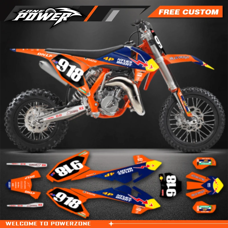 Powerzone Custom Team Decals Stickers Kits for KTM 65 SX SXF 2016 2017 2018 2019 2020 2021 2022 2023 Customized Number 15