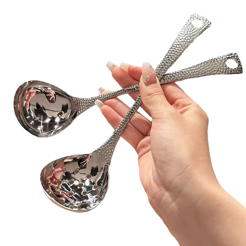 Stainless Steel Soup Ladle Deep Large Capacity Mirror Polished Serving Spoon for Ramen Rice Soup, Solid & Slotted Bowl