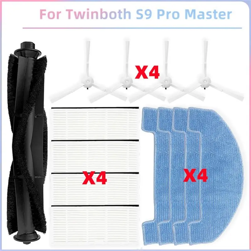 

Запасные части для робота-пылесоса Twinboth S9 Pro Master: основная щетка, боковая щетка, HEPA-фильтр, сменные салфетки для влажной уборки