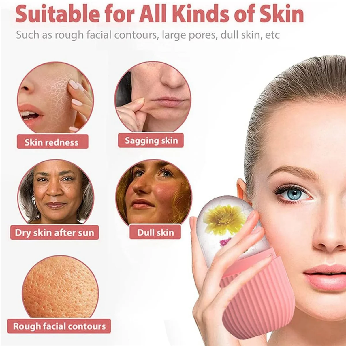 ABVI-2X Ice Face Roller Massager, Ice-Cube Roller สำหรับใบหน้า,ดวงตาและคอปรับสภาพตามธรรมชาติและการดูแลผิว,A