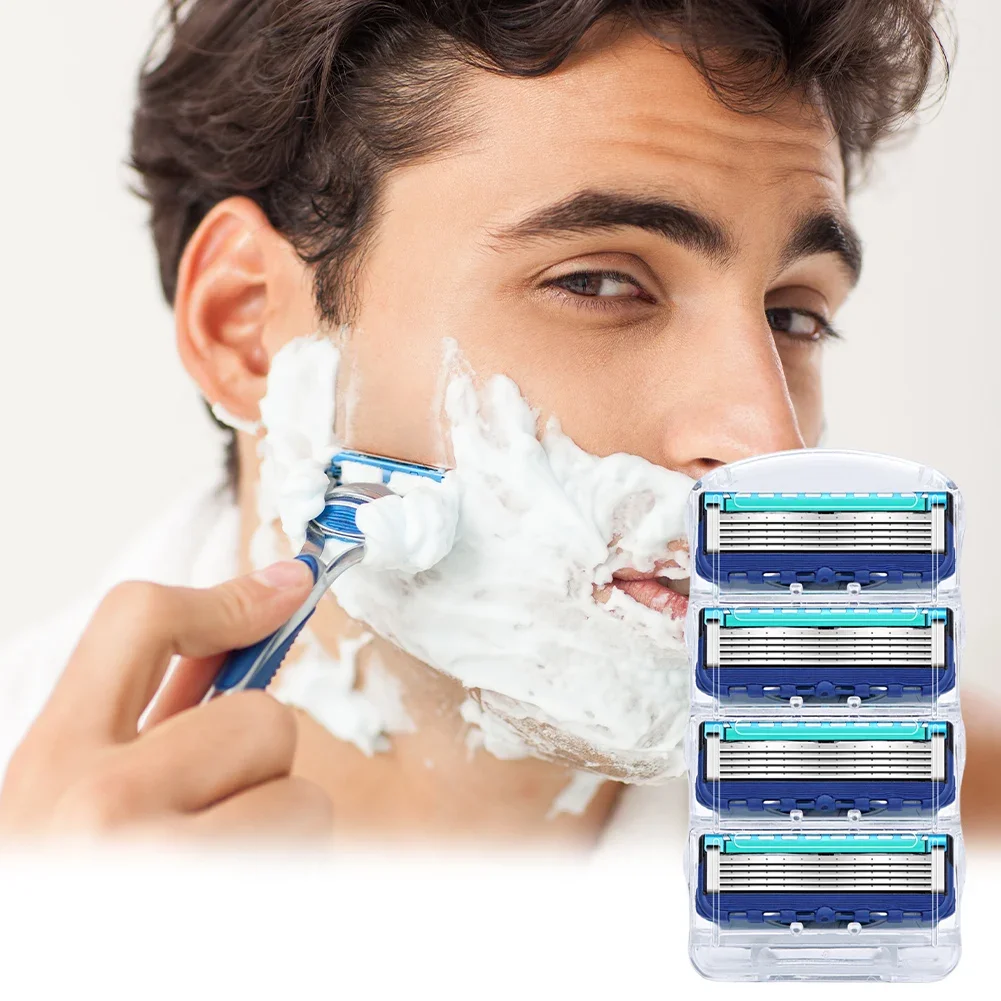 Lâminas de barbear masculinas, 4 unidades, substituição de lâminas de barbear, lavagem com água, lâmina afiada de aço inoxidável para gillette fusion proglide