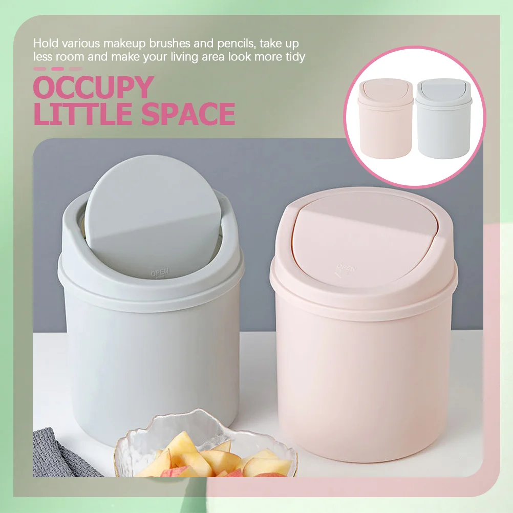 

2Pcs Flip Top Trash Bin Functional Desk Organizer for Cosmetics Pencils Beauty Tools Efficient Storage with Lid Design