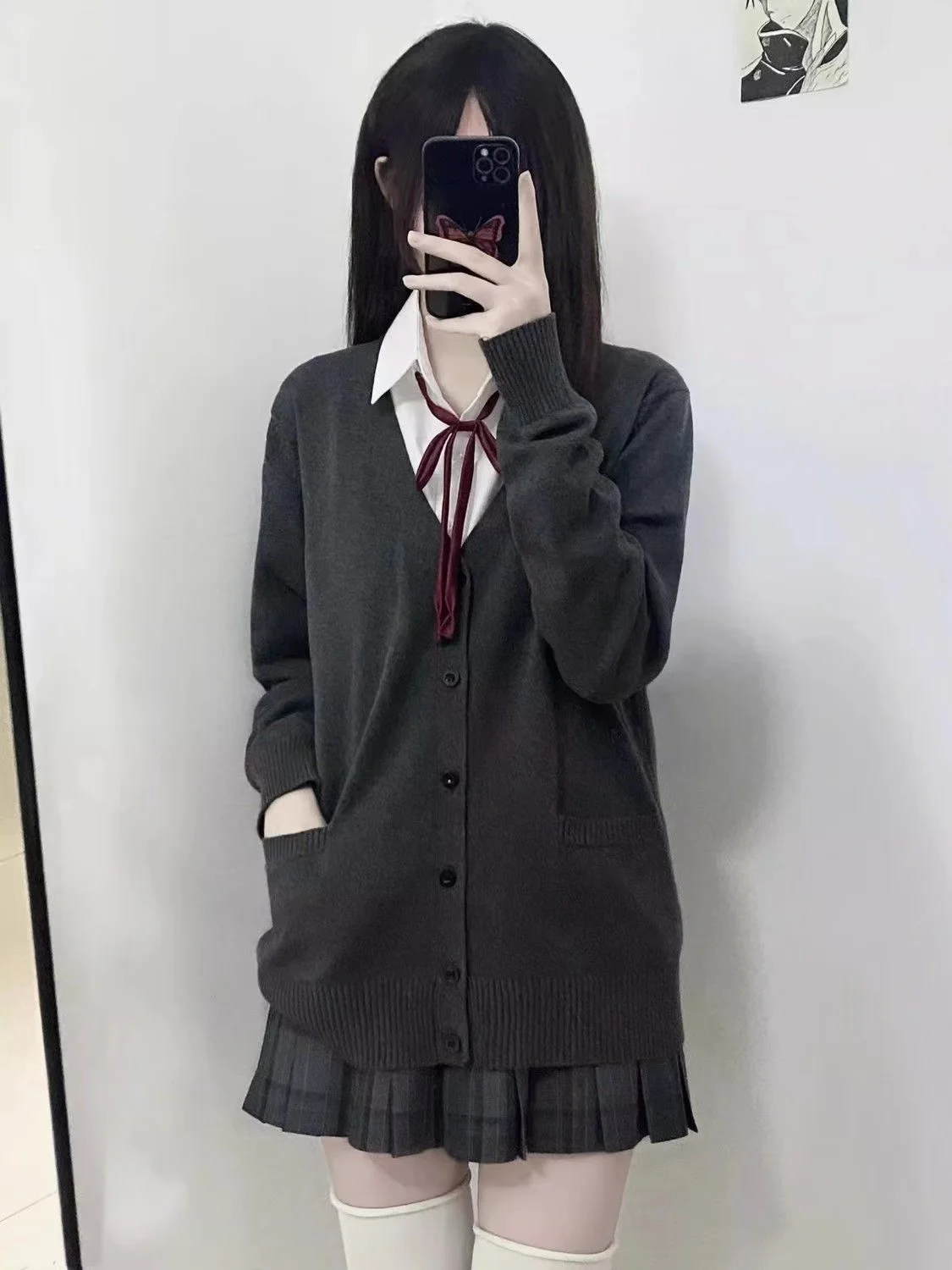 甘い学校制服スタイルニットオープンカーディガン長袖アウタージャケット秋冬新着多用途 JK