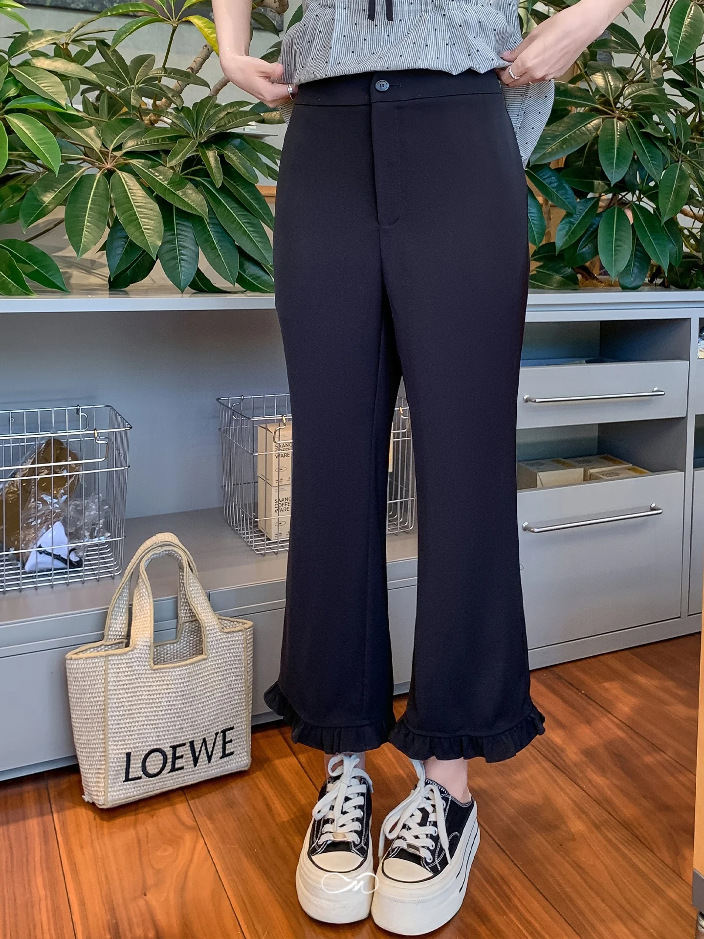 

Брюки женские повседневные больших размеров с эффектом похудения, свободные, тонкие, с вставками, летние, модные, с высокой талией, расклешенные