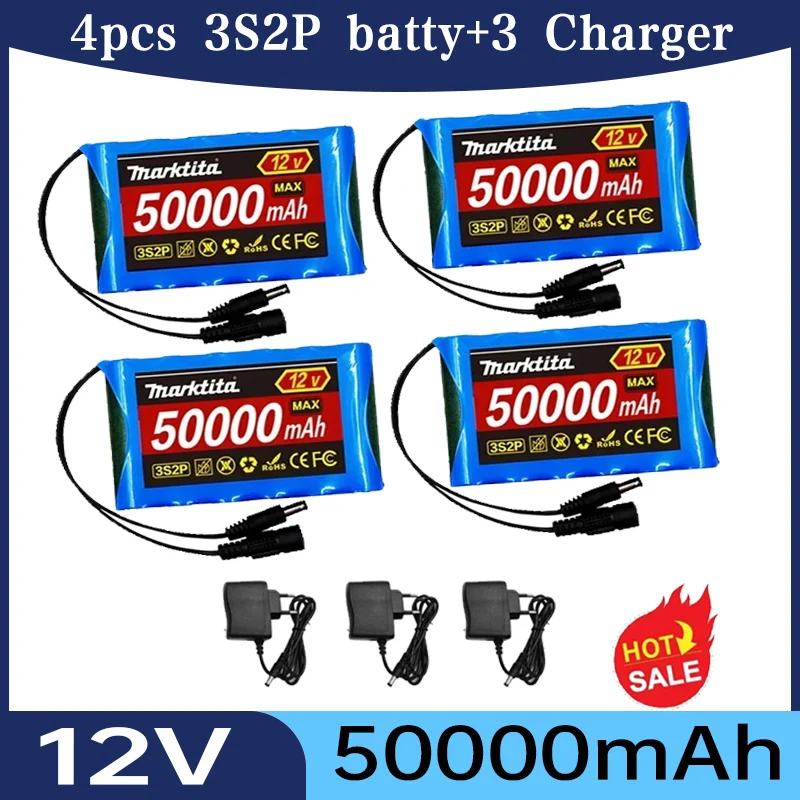 

Original 18650 50000mah 12V Lithium Ion Battery 3S2P DC 12.6V 50Ah Rechargeable CCTV, Camera Monitor Replacement Battery + Charg