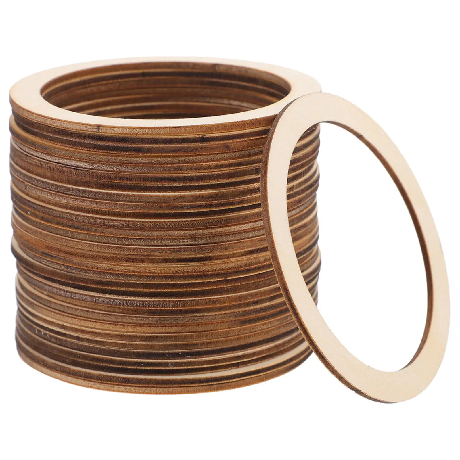 50 Piezas de Anillos Redondos de Madera Pulida para Manualidades, Suministros para Joyería Hecha a Mano, Decoración del Hogar, Aros de Macramé, Arte de Graffiti