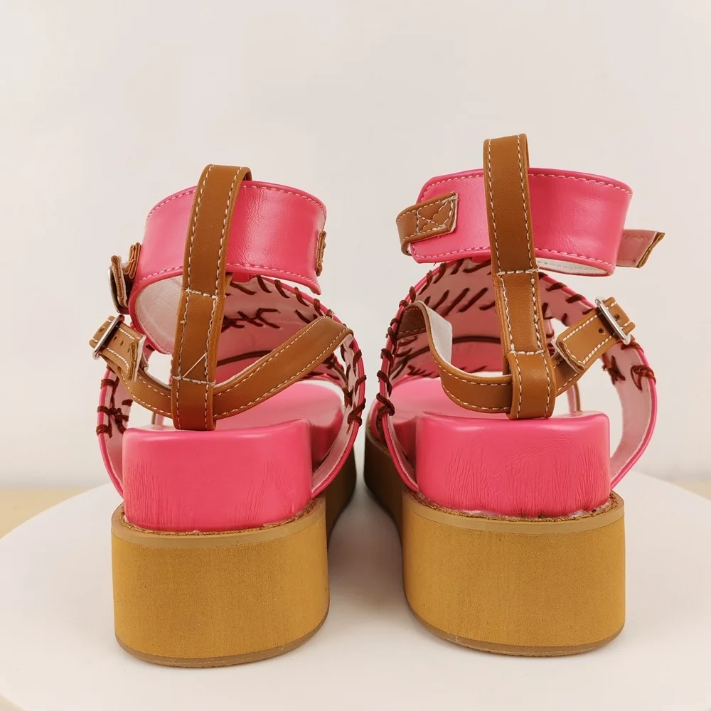 منصة إسفين جولة اصبع القدم الصنادل أزياء أحذية النساء Zapatos Mujer