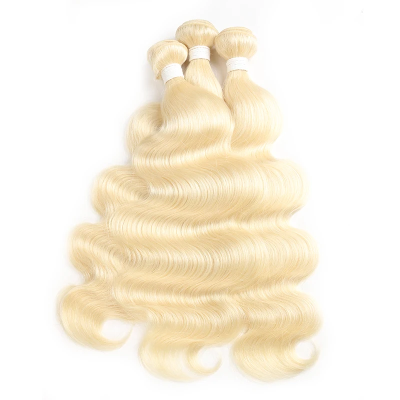 Tissage en lot naturel Non Remy Body Wave avec Closure, blond platine 613, 4x4, Extension de cheveux, 3 lots