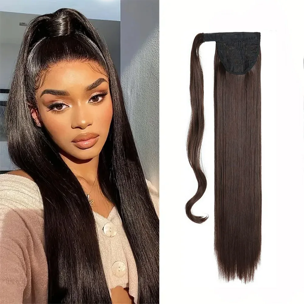 Long Straight Wrap Around Ponytail extensão do cabelo para as mulheres, 22 \