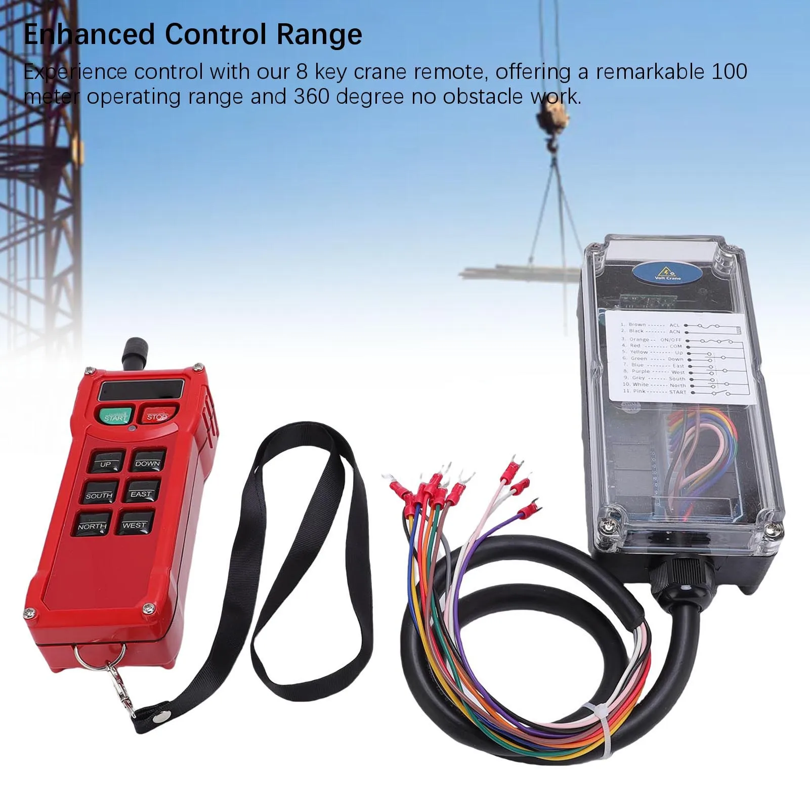 Electric Hoist Remote Control Crane Receiver Transmitter Clear 8 Buttons ABS Housing 100m Open Area for Bridge Overhead Cranes