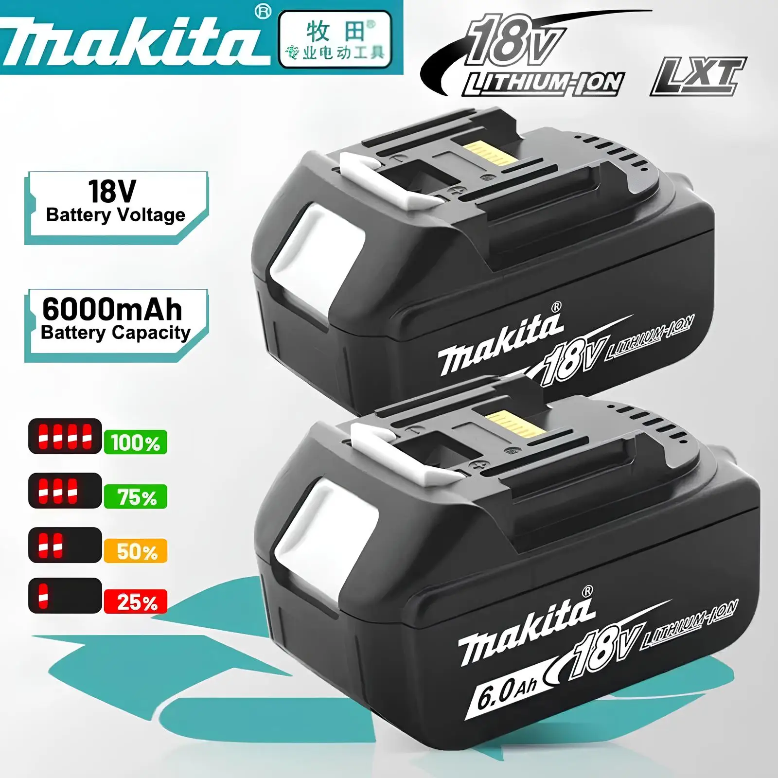 

Makita 18V 5.0Ah Battery BL1850B BL1860B DC18RC Charger Combo Upgraded High Quality Genuine Rechargeable LED Indicator Li-ion