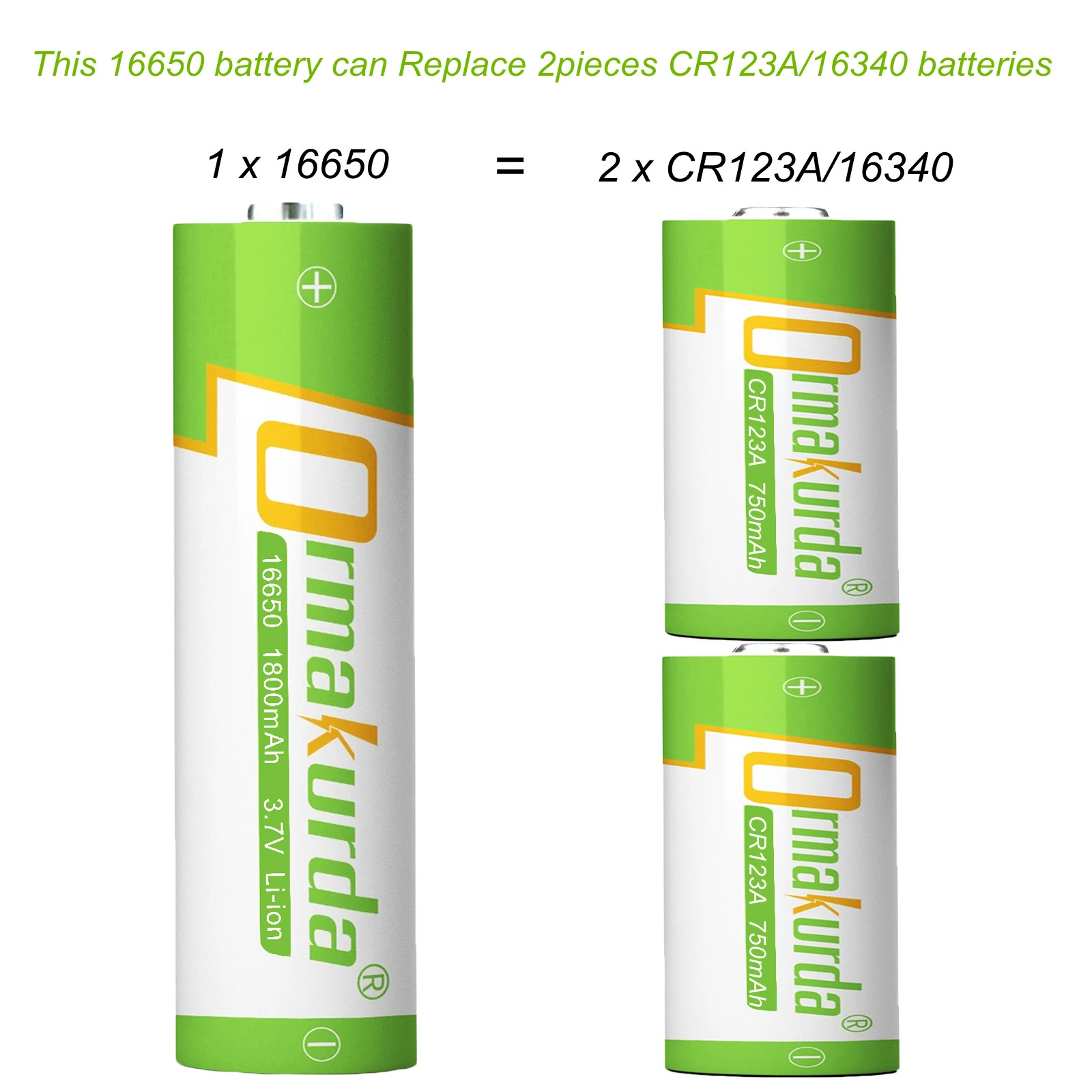 16650 3.7V Li-ion Battery 1800mAh 16650 Rechargeable Batteries with Button Top for Flashlights Torches