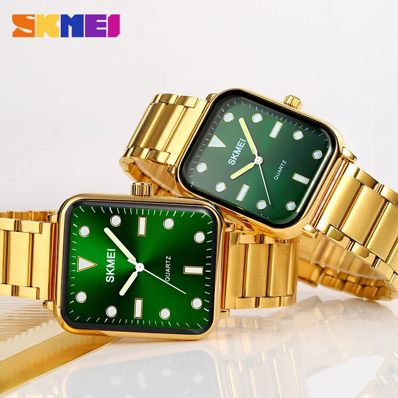 SKMEI Fashion Rectangle Couple Watch Arabic Numbers Easy To Read Sets Of Watches For Him And For Her 9054 9055