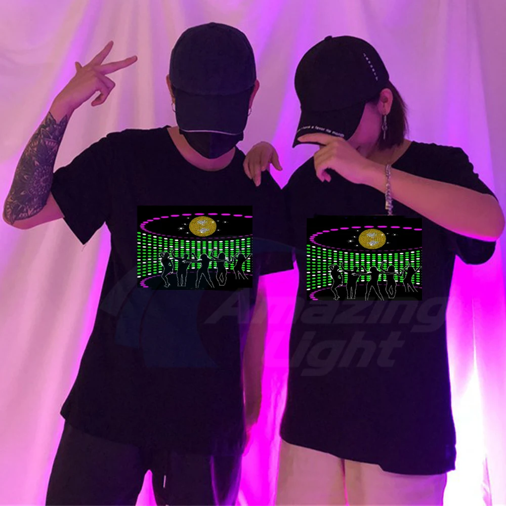 Man And Women Sound Active Equalizer El T Shirt Equalizer Light Up Down Led T Shirt Flashing Music Activated Led T-shirt view 3